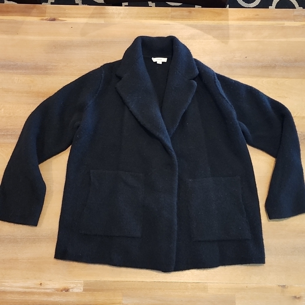 VINCE Oversized Sweater Knit Blazer Merino Wool Alpaca Black Open Front Large - Picture 9 of 16